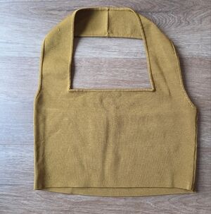 Zara Olive Green Knit Square Neck Cropped Halter Top Womens size Small